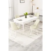 Hanah Home trpezarijski set Rax, sto na razvlacenje i 4 stolice, bela ploca, krem tkanina Babyface