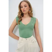 Trend Alacati Stili Ženska bluza bez rukava Alc-X13753, V-izrez, Zelena