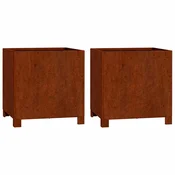 Vidaxl Cvetlično korito z nogami 2 kosa zarjavelo 40x40x40 cm jeklo