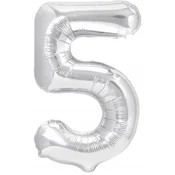 PartyPal Folija balon številka 5 FIVE srebrn 100 cm, 1 kos.