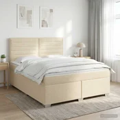 vidaXL Postelja boxspring z vzmetnico Krem 160 x 200 cm Blago