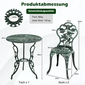 Northio 3 kosi Starinska bistro garnitura Rose design sedežna garnitura balkonska garnitura vrtna garnitura z 2 stoloma
