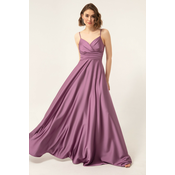 Lafaba Womens Lavender Rope Strap Satin Long Evening Dress with Waist Belt & Graduation Dress