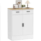 HOMCOM Kuhinjska kredenca z 2 predaloma in omarico z 2 vrati, moderno kuhinjsko pohištvo z regulirno polico, kredenca bife za dnevno sobo, jedilnico in salon, 68.6x35x90.3 cm, bela in barva lesa