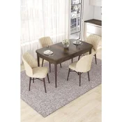 Hanah Home trpezarijski set Nef, sto na razvlacenje i 4 stolice, ploca u dekoru drveta Baroque, krem tkanina Jerry