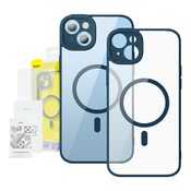 Baseus Frame Transparent Magnetic Case and Tempered Glass set za iPhone 14 Plus (plavi)
