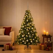 Umjetno božično drevo z okrasnimi kroglami 120 cm 150 LED