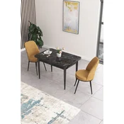 Hanah Home trpezarijski set Nil, sto i 2 stolice, ploca u dekoru crnog mermera, kapucino tkanina Babyface