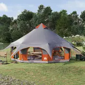vidaXL Družinski šotor Siva in oranžna 10 oseb