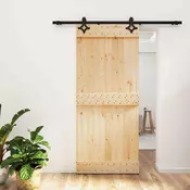 vidaXL Drsna vrata Naravna in črna 90 x 210 cm Masiven borov les