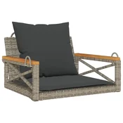 Vidaxl Gugalna klop z blazinami siva 63x62x40 cm poli ratan