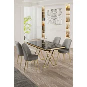 Hanah Home Set Trpezarijski sto i 4 stolice, Sivo-crni