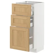 METOD / MAXIMERA Podni element s 3 fioke, bela/Forsbacka hrastovina, 40x37 cm