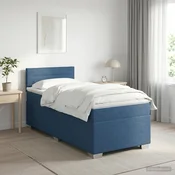 vidaXL Postelja boxspring z vzmetnico Modra 90 x 200 cm Blago