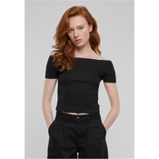 Womens Organic Off Shoulder Rib T-Shirt - Black
