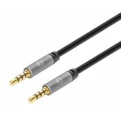 Kabel 3,5 mm Stereo moški/moški MANHATTAN, 1 m, črno/srebrna