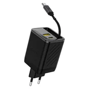 shumee Stenski polnilnik USB-A USB-C GaN 67W z zložljivim kablom USB-C PD QC - črn