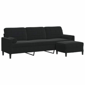 Trosjed s tabureom crni 210 cm baršunasti