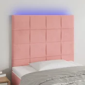 Vidaxl LED posteljno vzglavje roza 90x5x118/128 cm žamet