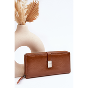 Womens wallet with patented magnet, brown, white
