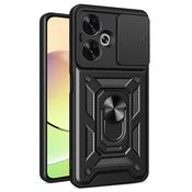 Oklepni ovitek MaX-Armor z obročem, kovinsko ploščico in zaščito zadnjih kamer za Xiaomi Redmi 13C 5G - army black