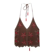 Pull&Bear Top temno rjava/rdeča/bela