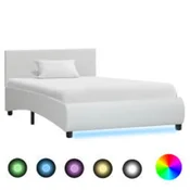 Vidaxl Posteljni okvir LED belo umetno usnje 100x200 cm