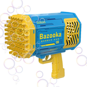 Pištola za milne mehurčke Bubblezooka z barvnimi LED efekti in kar 69 strelnimi luknjami - modro-rumena