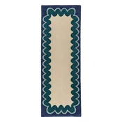 Ročno tkan volnen tekač v naravni barvi/zelenomoder 80x230 cm Wiggle Wool – Flair Rugs