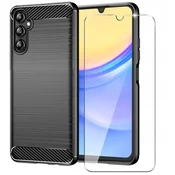 shumee Ovitek za Samsung Galaxy A15 4G/A15 5G iz oklepnega karbonskega ovitka + steklo