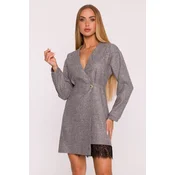 Made Of Emotion Womans Tweed mini dress with a lace insert - graphite
