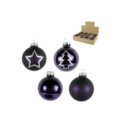 Set 12 kosov božičnih okraskov PURPLE JOY stekleni 7,5 cm, vijolični