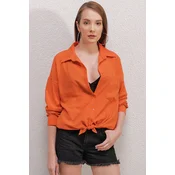 Bigdart 20153 Single Pocket Oversize Linen Shirt - Orange