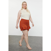 Trendyol Curve Brown High Waist Wide Leg Shorts-Skirt
