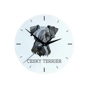Češki terier, češki terier - geometrijska stenska ura s fotografijo in napisom