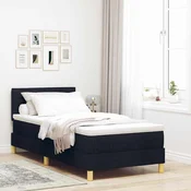 LED Box Spring Postelja z vzmetnico Črna 100 x 200 cm blago
