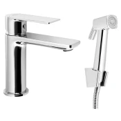 Mešalna baterija za umivalnik z bidetno prho, krom - Chrome - Aqualine - 72 - Medeninasti - Vzvod - Krožni - 158 - 14