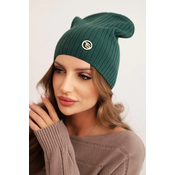 Kesi Womens ribbed hat with decorative button made of wool and modal green