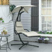 Outsunny Outsunny viseči vrtni fotelj z baldahinom z UV-zaščito, oblazinjen zunanji gugalni stol, siv 190x115x190 cm, (20710860)
