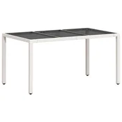 Vidaxl vidaXL Vrtna miza s stekleno ploščo bela 150x90x75 cm PE ratan