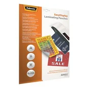 Folija za laminiranje, vroča, 80 mikronov, A4, sijajna, samolepilna, 25 kosov, FELLOWES Admire Easy Display, 25 kosov