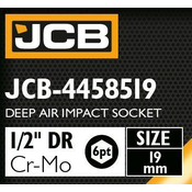 JCB DEEP IMPACT SOCKET 1/2 Cr-Mo 6-sided 19mm NUT SOCKET