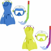 Šnorchovací set za otroke Essential, plavalne plavuti, očala, šnorkel (rumeno-roza, modro-zelen)