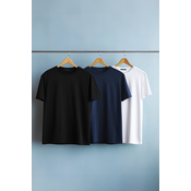 Trendyol Navy Blue-Black-White Basic Slim 100% Cotton 3-Pack T-Shirt