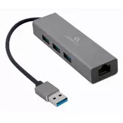 slomart Gembird USB-AM na LAN GbE adapter z 3xUSB 3.0
