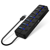 CONNECT IT Mighty Switch 2 USB-A vozlišče, (4xUSB-A 3.0, 3xUSB-A 2.0), zunanje, ČERNO