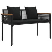 Vidaxl Zunanja klop z blazino Črna 117 x 54 x 74.5 cm poli ratan