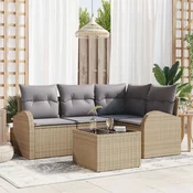 set od 5 dijelova kauča za vrt s jastučićima crni Poly Rattan