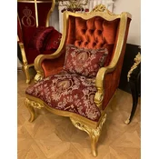 Casa Padrino luxury baroque wing armchair with decorative pillow red/bordeaux red pattern/gold - Luxury living room armchair in baroque style - Baroque furniture - Baroque furnishings