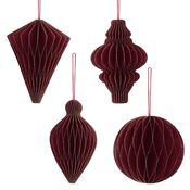 Papirnati okrasek set 4 rdeče barve 10cm - rdeča